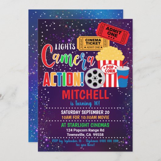 ムービーパーティの招待状シネマパーティー 招待状 (正面/裏面)