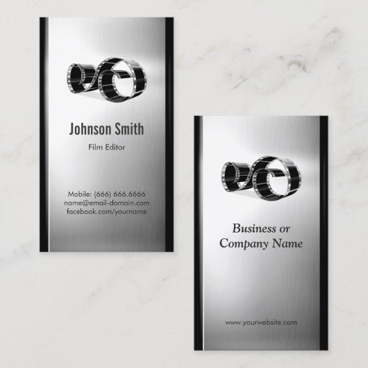 ムービーフィルムエディタ – ブラシ付きステンレス鋼メタル 名刺 (正面/裏面)