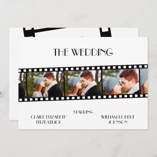 ムービーフィルムストリップフォトコラージュ日付カードを保存 セーブザデート (正面/裏面)