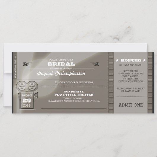 ムービープレミアブライダルシャワーチケット招待状 招待状 (正面)