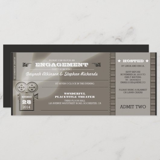 ムービープレミア婚約パーティチケット招待状 招待状 (正面/裏面)