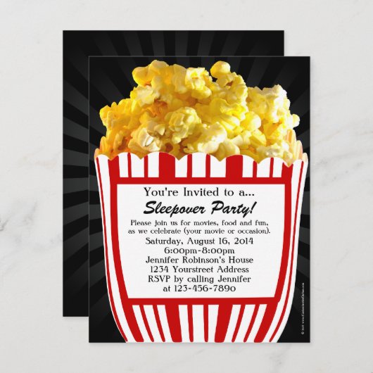 ムービーポップコーンスリープバーカスタムパーティの招待状 招待状 (正面/裏面)
