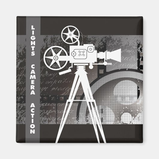 ムービーマグネット、ライト、カメラ、アクション2"x2"正方形 マグネット (正面)