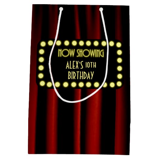 ムービーマーキーベルベットのカーテンパーソナライズされた抱き枕 ミディアムペーパーバッグ (裏面)