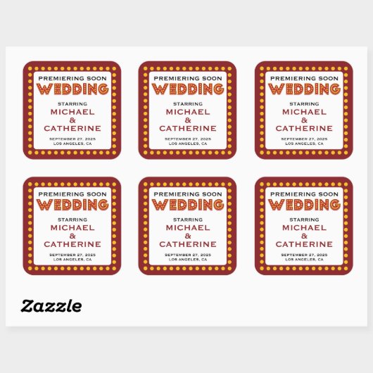 ムービー結婚テーマのマーキー記号の日付の保存 スクエアシール (シート)