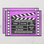 ムービー バースデー パーティー クレープボード パープル 招待状 (正面/裏面)