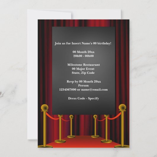 ムービーVIPフォトライトシネマスクリーニングパーティー 招待状 (裏面)