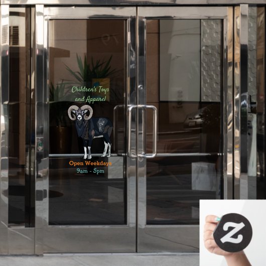 ムーフロン羊の漫画イラストレーション ウィンドウサイン (オフィスドア)