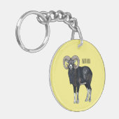 ムーフロン羊の漫画イラストレーション キーホルダー (正面左)