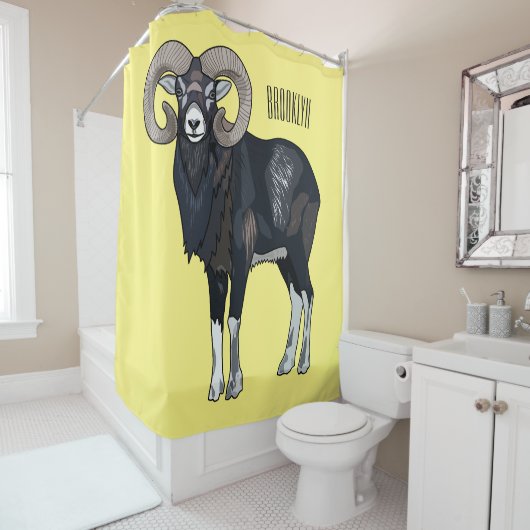 ムーフロン羊の漫画イラストレーション シャワーカーテン (インサイチュ)