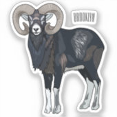 ムーフロン羊の漫画イラストレーション シール (正面)
