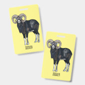 ムーフロン羊の漫画イラストレーション バッジ (正面＆裏面)