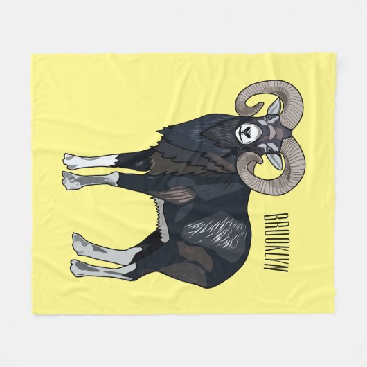 ムーフロン羊の漫画イラストレーション フリースブランケット (正面(横))