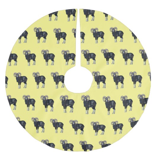 ムーフロン羊の漫画イラストレーション ブラッシュドポリエステルツリースカート (正面)