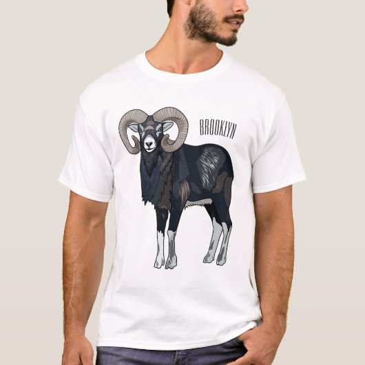 ムーフロン羊の漫画イラストレーション Tシャツ (正面)