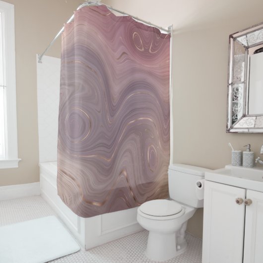 ムーブストラタ |ほこりっぽいピンクとバラ金ゴールド瑪瑙 シャワーカーテン (インサイチュ)