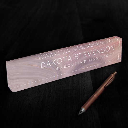 ムーブストラタ |ほこりっぽいピンクローズ金ゴールド瑪瑙 デスクネームプレート