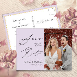 ムーブパープル エレガント スクリプト 結婚式 Save The Date 案内ポストカード