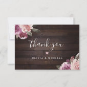 ムーブパープル&桑のフローラ素朴な木結婚の サンキューカード (正面)