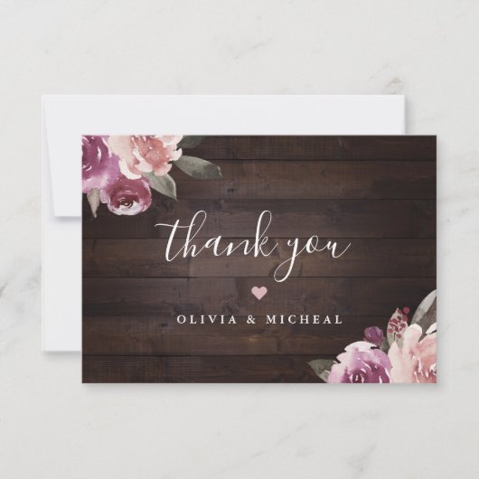 ムーブパープル&桑のフローラ素朴な木結婚の サンキューカード (正面)
