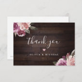ムーブパープル&桑のフローラ素朴な木結婚の サンキューカード (正面/裏面)