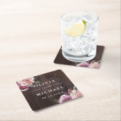 ムーブパープル&桑のフローラ素朴な木結婚の スクエアペーパーコースター (インサイチュ)