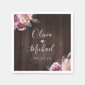 ムーブパープル&桑のフローラ素朴な木結婚の スタンダードカクテルナプキン (正面)