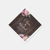 ムーブパープル&桑のフローラ素朴な木結婚の スタンダードカクテルナプキン (角)