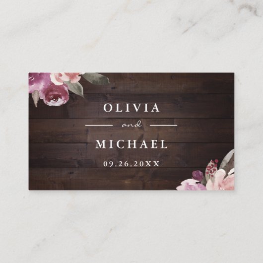 ムーブパープル&桑のフローラ素朴な木結婚の プレイスカード (裏面)