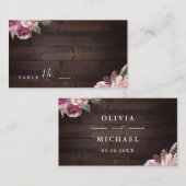 ムーブパープル&桑のフローラ素朴な木結婚の プレイスカード (正面/裏面)