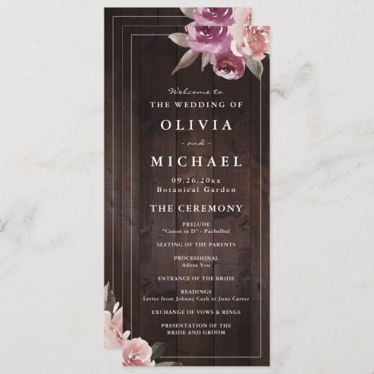 ムーブパープル&桑のフローラ素朴な木結婚の メニュー (正面/裏面)