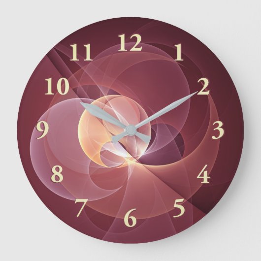 ムーブメントモダン抽象芸術ワインレッドピンクフラクタルアート ラージ壁時計 (正面)