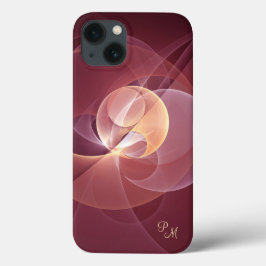 ムーブメント抽象芸術ワインレッドピンクフラクタルモノグラム iPhone 13ケース