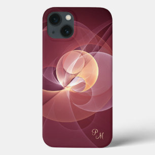 ムーブメント抽象芸術ワインレッドピンクフラクタルモノグラム iPhone 13ケース