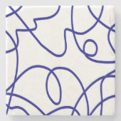 ムーブメント：青と白のラインアート ストーンコースター (正面)