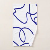 ムーブメント：青と白のラインアート バスタオルセット (ハンドタオル)