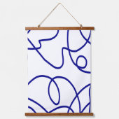ムーブメント：青と白のラインアート 吊り下げ型タペストリー (正面)