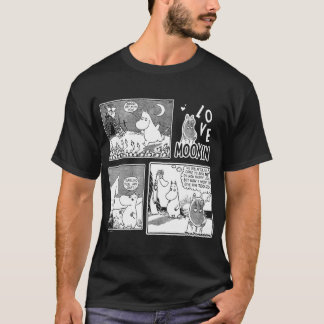 ムーミンパパ 花 黒の線画 Tシャツ