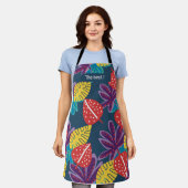 ムームアプロン、熱帯フローラデザイン エプロン (着用した状態)