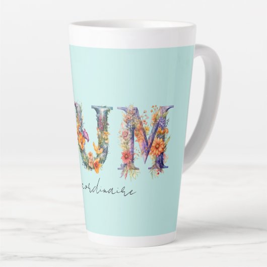 ムームエクストラナディールフローラタイポグラフィ カフェラテマグ (右アングル)