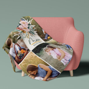 ムームギフト8フォトピンクガーリーの水色フローラ フリースブランケット