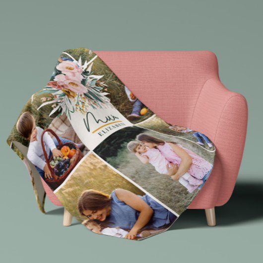 ムームギフト8フォトピンクガーリーの水色フローラ フリースブランケット