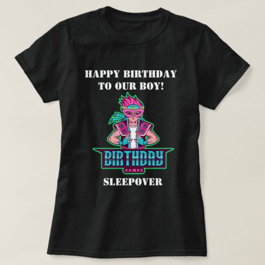 ムームズスーパーヒーローピンク&グリーンアバター誕生日 Tシャツ (デザイン正面)