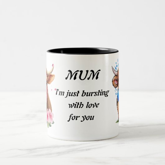 ムームハイランドパーソナライズされたカウコーヒーマグ ツートーンマグカップ (中央)