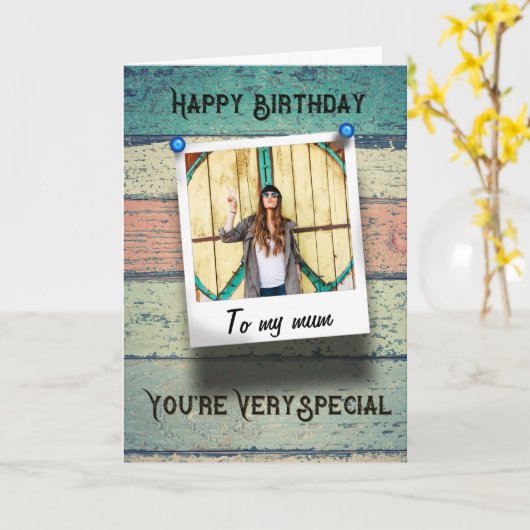 ムームハッピーバースデーインスタ素朴ラムフォトウッド カード (黄色い花)