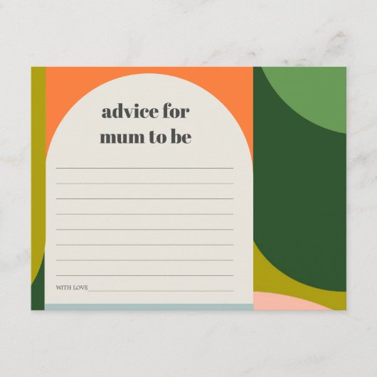 ムームベイビーシャワー用かわいいグルーヴィレトロアーチアドバイス エンクロージャーカード (正面)