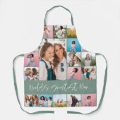 ムーム写真コラージュモダンタイポグラフィシンプルグリーン エプロン (正面)