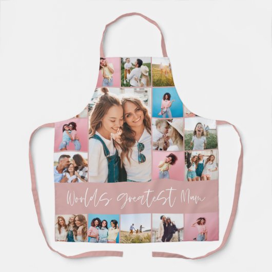 ムーム写真コラージュモダンタイポグラフィシンプルピンク エプロン (正面)