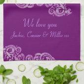 ムーム愛してるよ紫のキッチンタオル キッチンタオル (折り畳み)