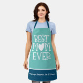 ムーム最高のママエバーハートティール(緑がかった色)ターコイズ エプロン (着用した状態)
